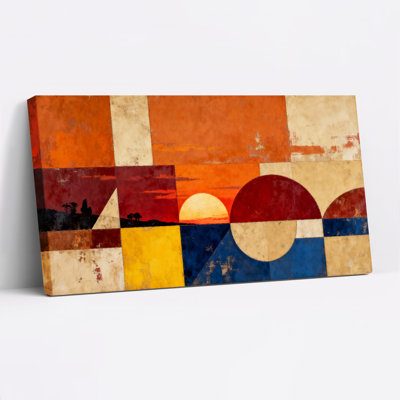 Abstrait géométrique coucher de soleil sur toile tendue, reproduction d'art sur toile, ensemble de 1