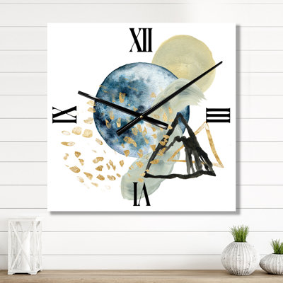 Horloge murale paysage minimaliste de montagnes avec lune II