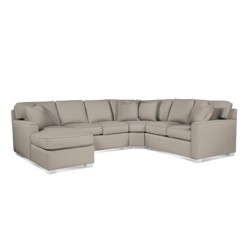 Frye Upholstered U-Sectional, Blue Geometric, Right Hand Facing, Frost White