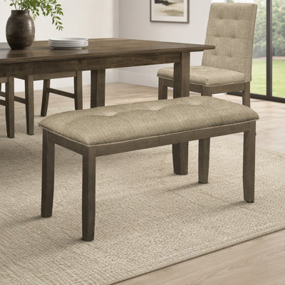 Banc, 44 po rectangulaire, salle à manger, vestibule, cuisine, couloir, rembourré, bois, tissu brun, bois massif gris, transitionnel