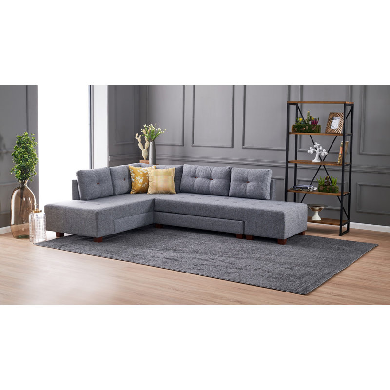 Canapé-lit large de 110,2 po Harjeevan, 100% polyester gris, Orienté à droite