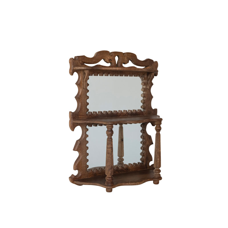 Tablette en bois de manguier sculpté avec finition noyer