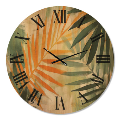 Horloge murale côtière en bois massif Tropical Palm Fronds II