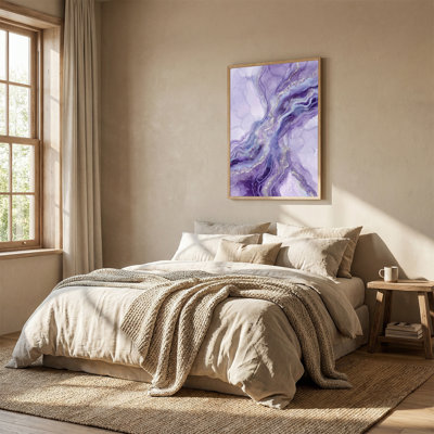 Art mural abstrait mauve et bleu avec des étincelles dorées