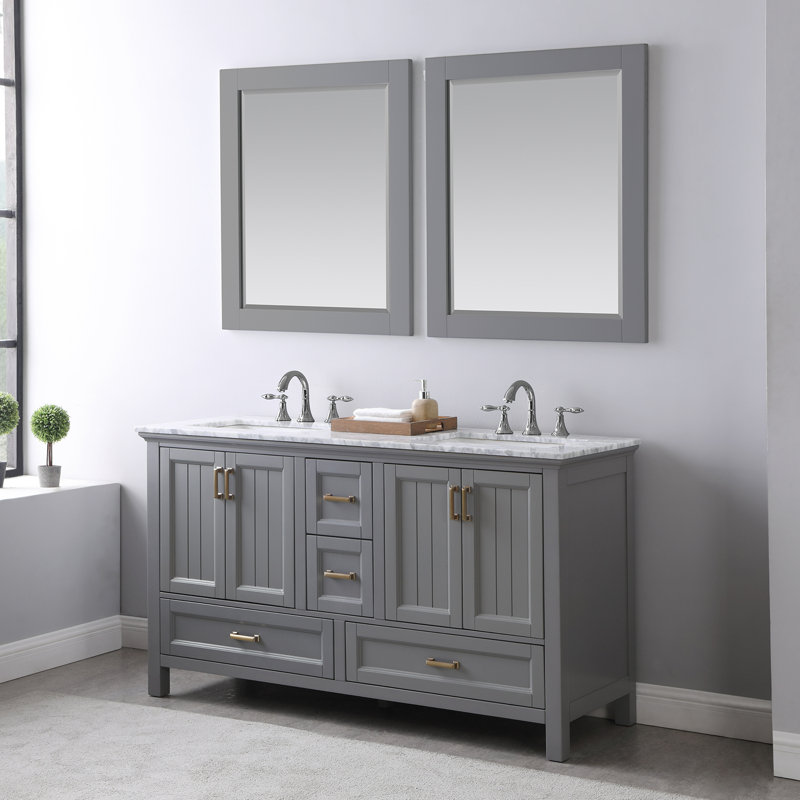 Ivy Wood Wall Mirror, Gray, 36" x 27.2"