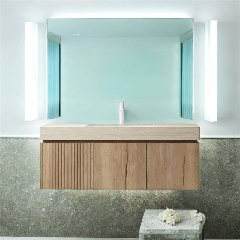 Cabinet Armoire de base en chêne blanc de 48 pouces No - Sans couvercle, couvercle, robinet ou évier inclus, Marron clair