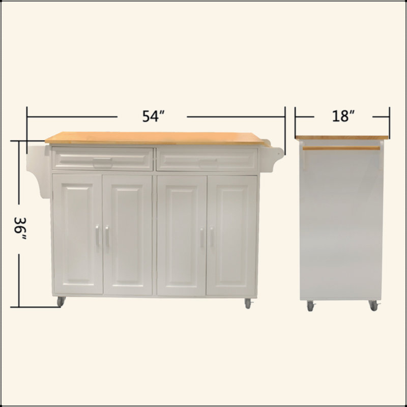 Kitchen Island & Kitchen Cart, Mobile Kitchen Island, Rubber Wood Top, Big & Adjustable Shelf Inside Cabinet For Different Utensils, Luxury Design Fits Party At Different Site.