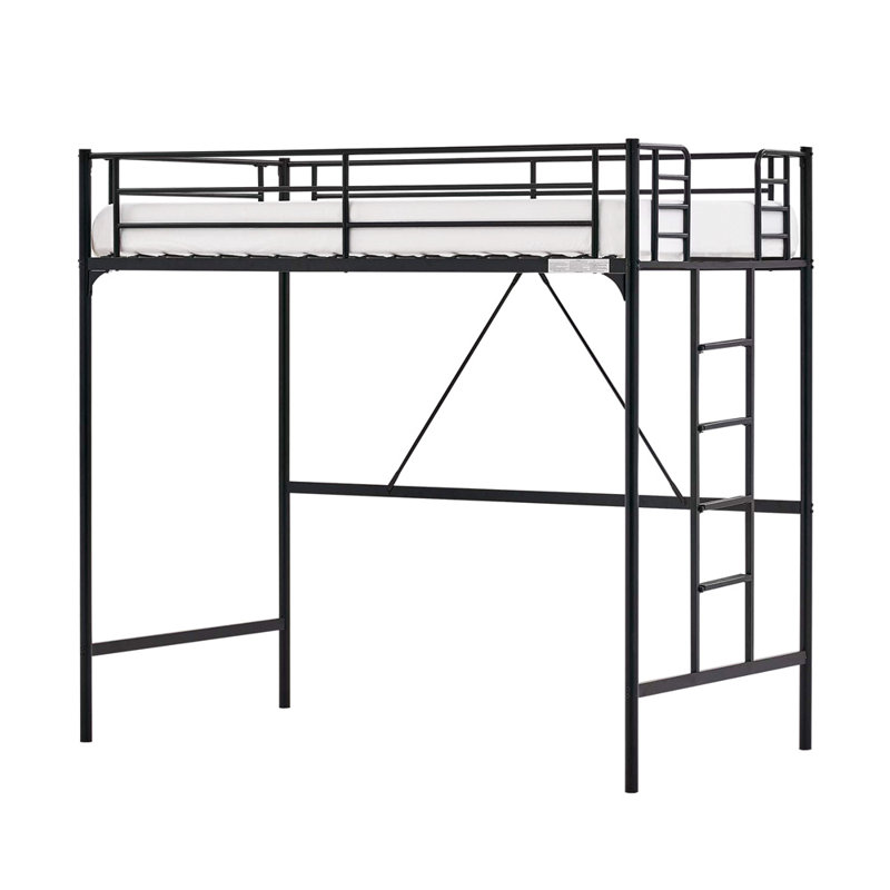 Black Loft Bed Twin Size With Ladder And Guardrail,Metal Slats Support No Box Spring Needed Small Space Saving Furniture For Bedroom Dorm