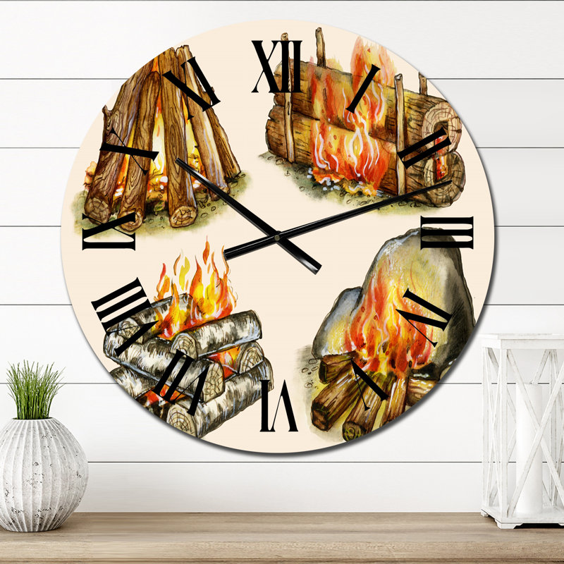 Quatre types de feux de camp - Horloge murale Cabin & Lodge, Petit