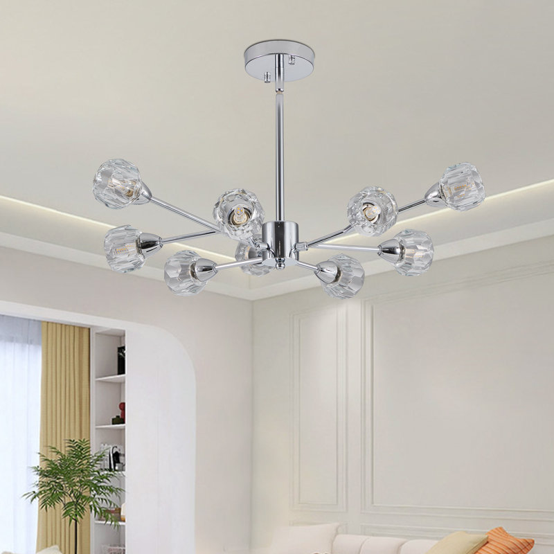 Lustre moderne en cristal avec 9 lumières, Chrome chrome