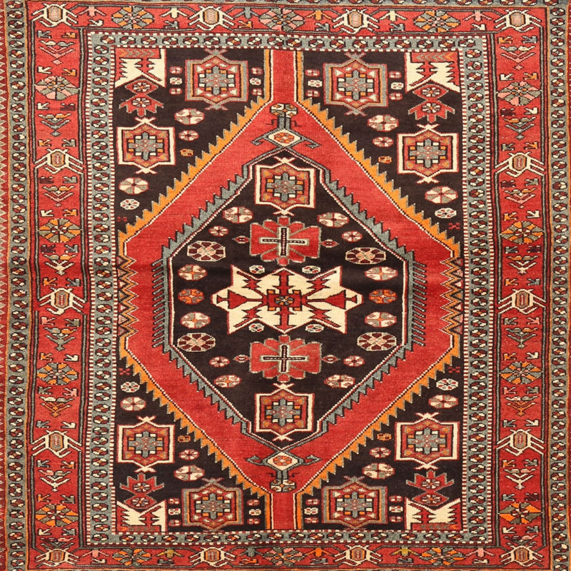 Tapis oriental orange / noir, Carré 7 pi