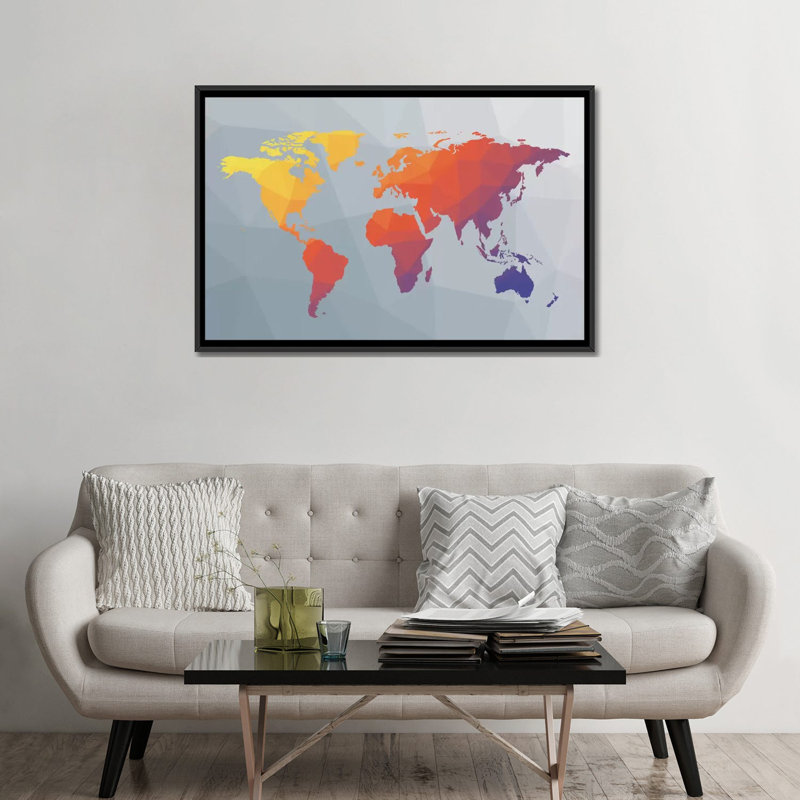 « geo map i », impression sur toile, H 18 po x l 26 po x P 1,5 po, Toile encadrée noire, Pas de tapis