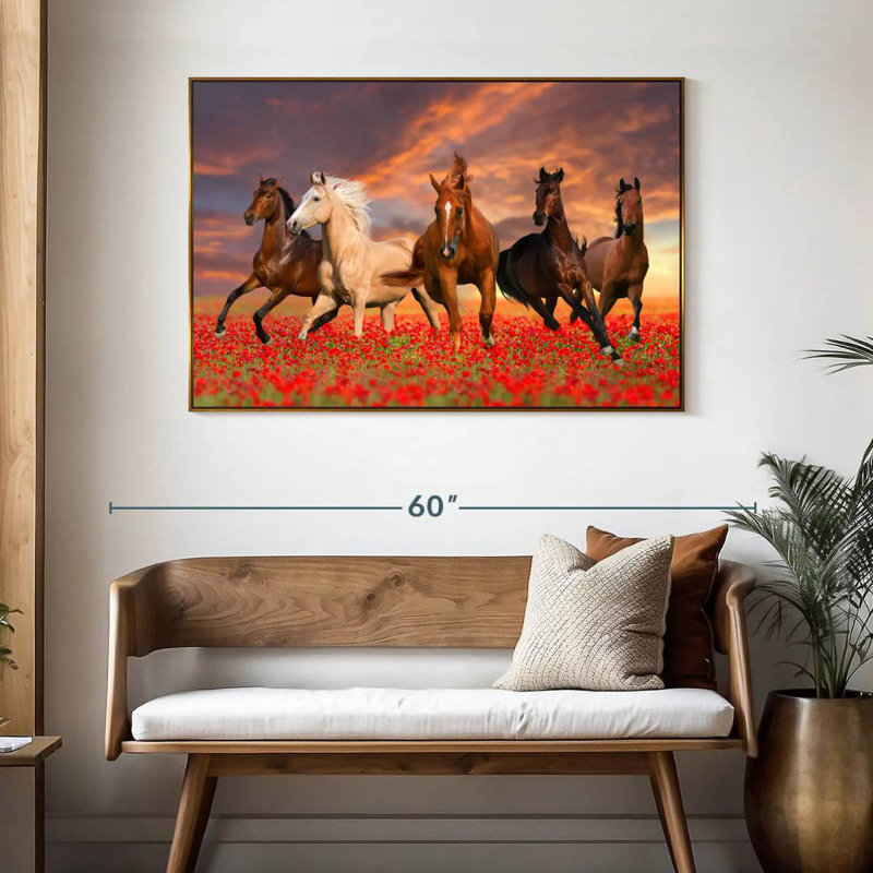 Mustang Horses, 46 po x 31 po, Cadre flottant doré