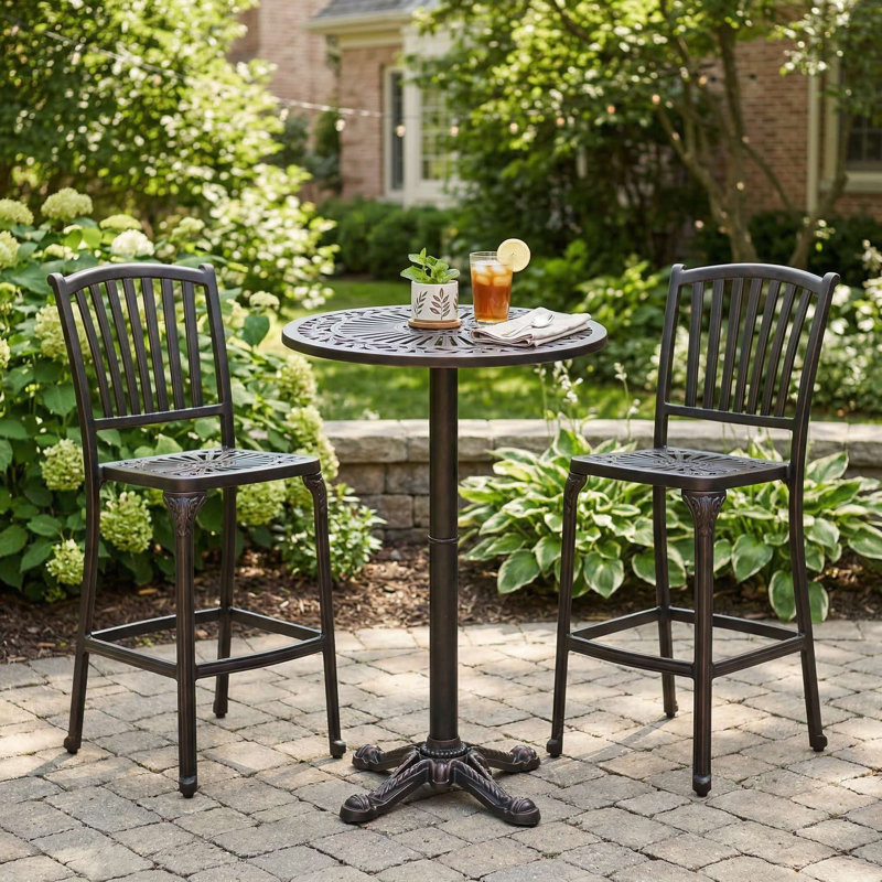 41.5" Round All-Weather Outdoor Patio Bar Height Bistro Table, Rust-Proof Cast Aluminum Frame & Anti-Slip Foot Pads, UV-Resistant Fade-Free Suitable For Garden, Patio