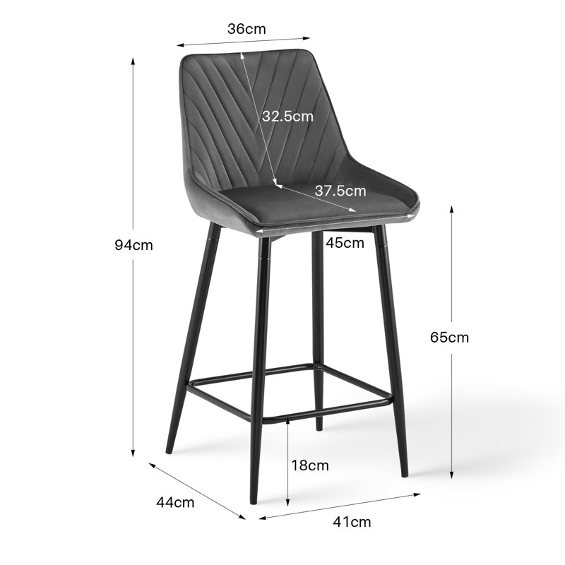 Slivno Upholstered Counter Stool with Metal Frame, Grey