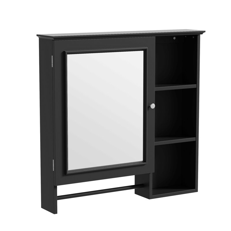 Armoire de rangement murale pour salle de bain, armoires à pharmacie avec grande porte miroir, tablettes réglables et trois niveaux de rangement ouverts (meuble-lavabo non inclus)