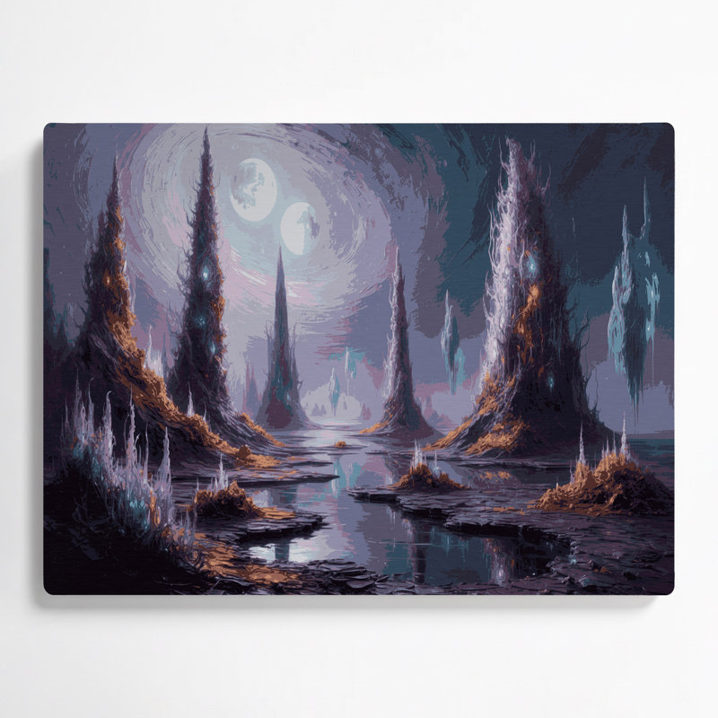 Art mural en métal Sci Fi Alien planète surface paysage mauve, H 11 po x l 14 po