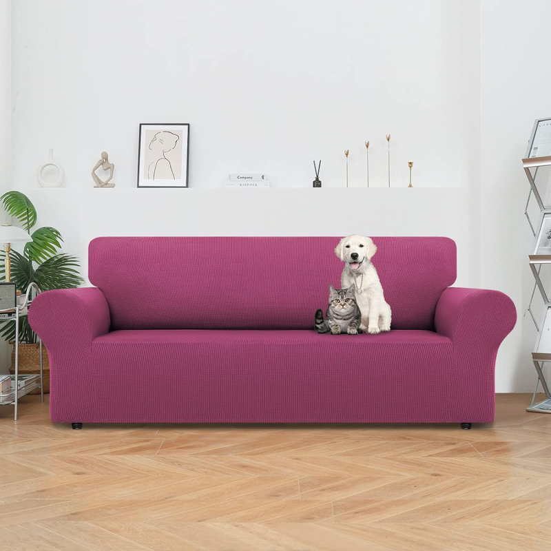 Housse pour canapé à coussins en T, Polyester rose rouge, H 40 po x l 110 po x P 40 po