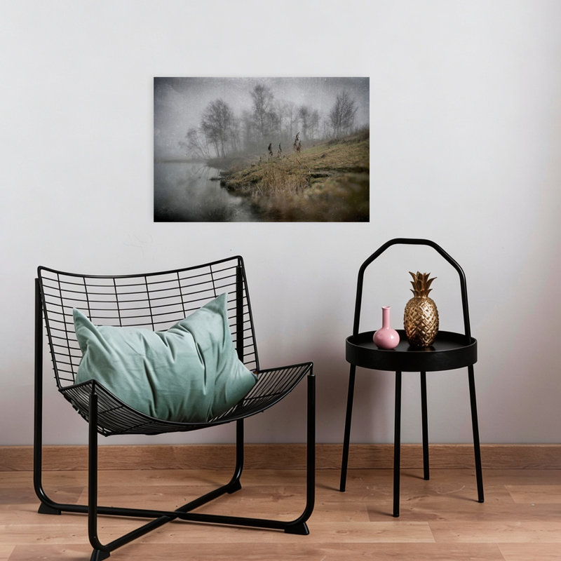 Misty Waterside Trees Ethereal Peaceful Serene Autumn Landscape Wall Art Print 1 Piece Wrapped Canvas Wall Art