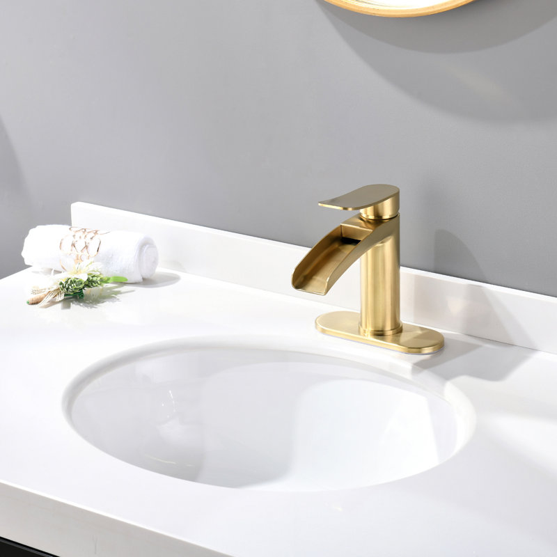 Single-handle Bathroom Faucet with Drain Assembly, Brushed Gold