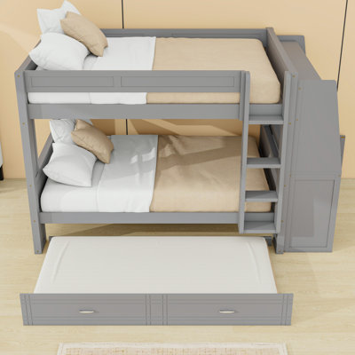 Full Over Full Bunk Bed With Twin Trundle And Storage Shelves