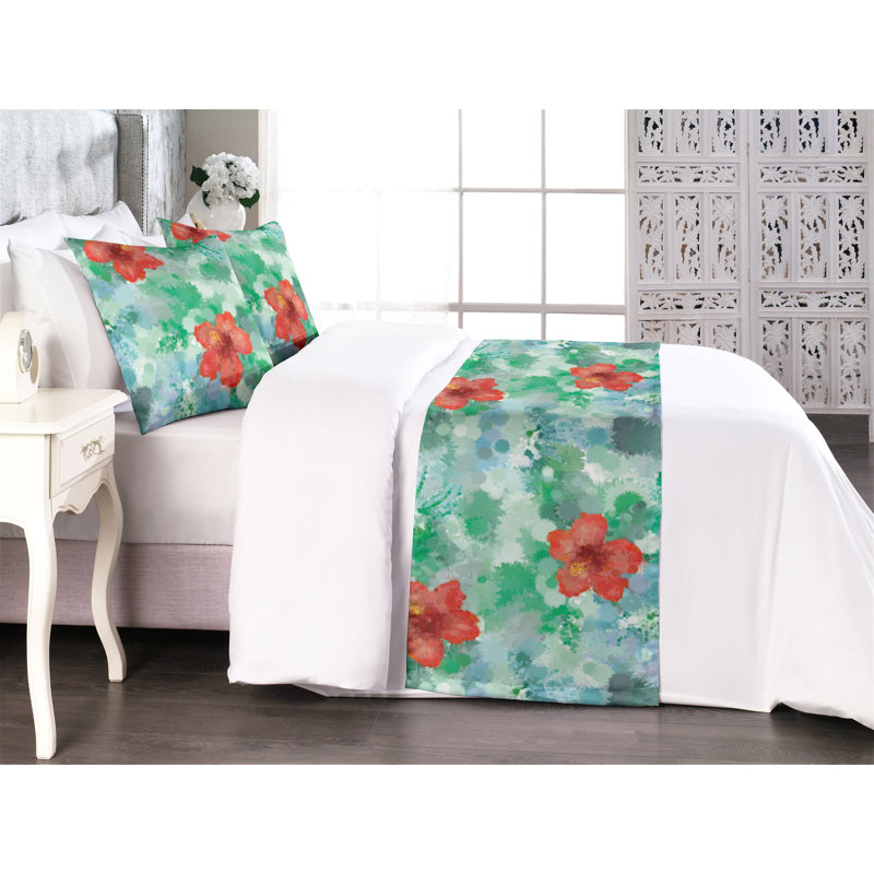 Ensemble de chemin de lit Ambesonne Tropical Hibiscus Aquarelle, Très grand lit