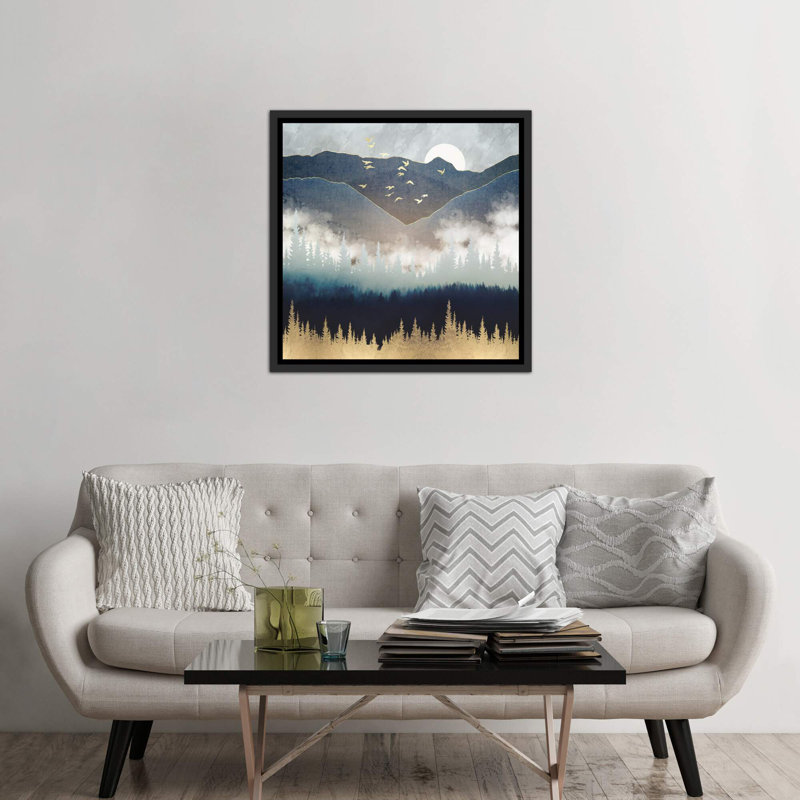 « blue mountain brume » par spacefrog designs-print, H 37 po x l 37 po x P 1,5 po, Toile avec cadre noir patiné