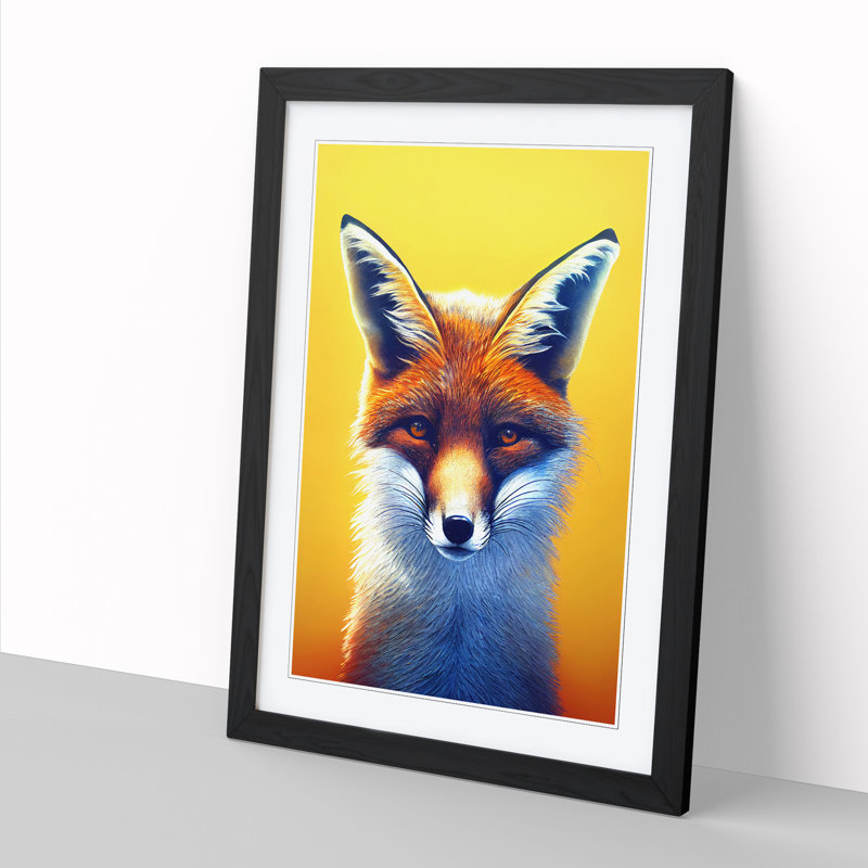 FRM-V0523-1042X Fox Surrealism - Single Picture Frame Print, Black Framed, 64cm H x 46cm W x 2cm D