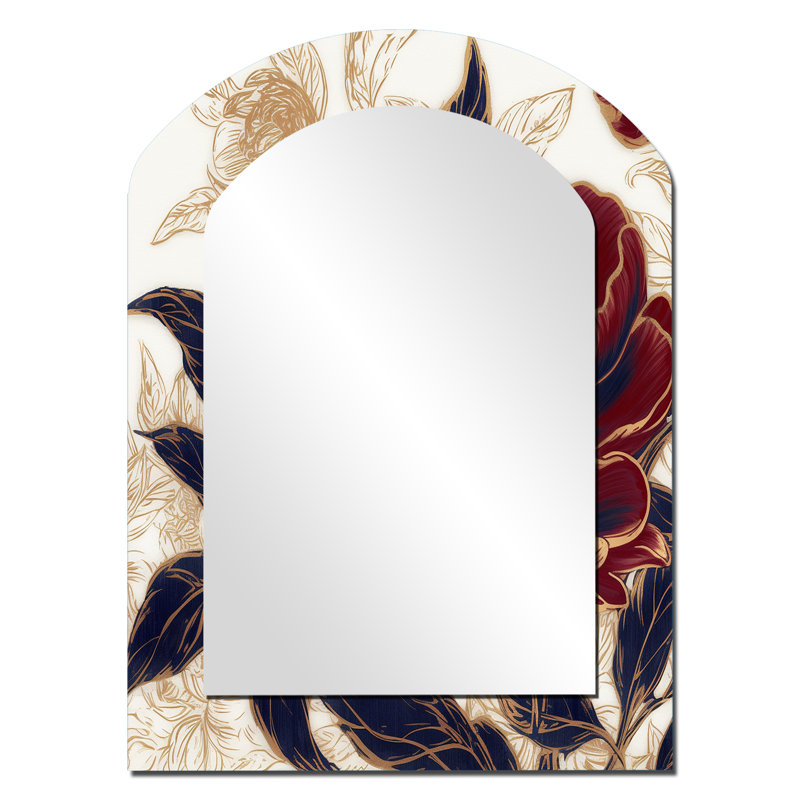 Fleur d'œillet rouge bleu I - œillets, miroir mural asymétrique rouge, impression sur métal, 34 po x 25 po