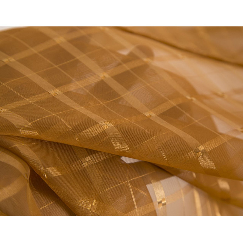 Jardine Plaid Stripe Sheer Window Curtain Panel, Gold