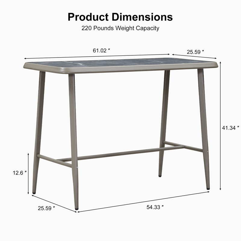 Table haute de bar rectangulaire Ivy Bronx, idéale pour terrasse, jardin ou balcon. Parfait pour les repas en plein air, les cafés, les petits déjeuners, les bistrots et les pubs.