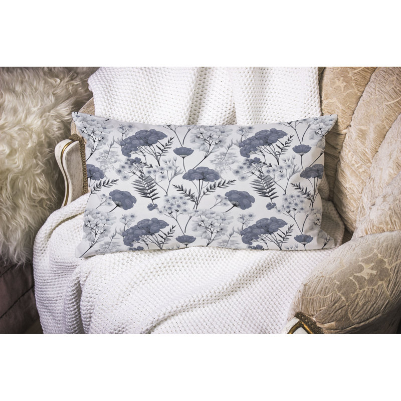 Cherry Blossom Charm  Rectangular Throw Pillow, White/Gray
