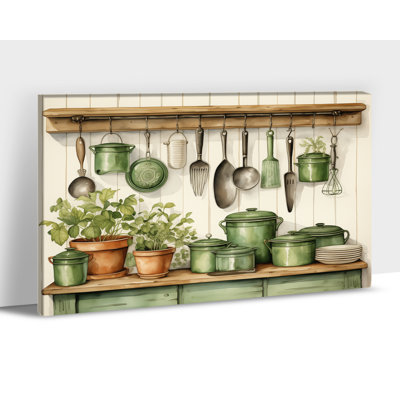 Adriany Green Ustensile, ustensiles de cuisine vintage, impressions sur toile, affiche de campagne, œuvre d'art, salle à manger, restaurant, décoration murale, toile prête à accrocher, encadrée, 20 po x 30 po