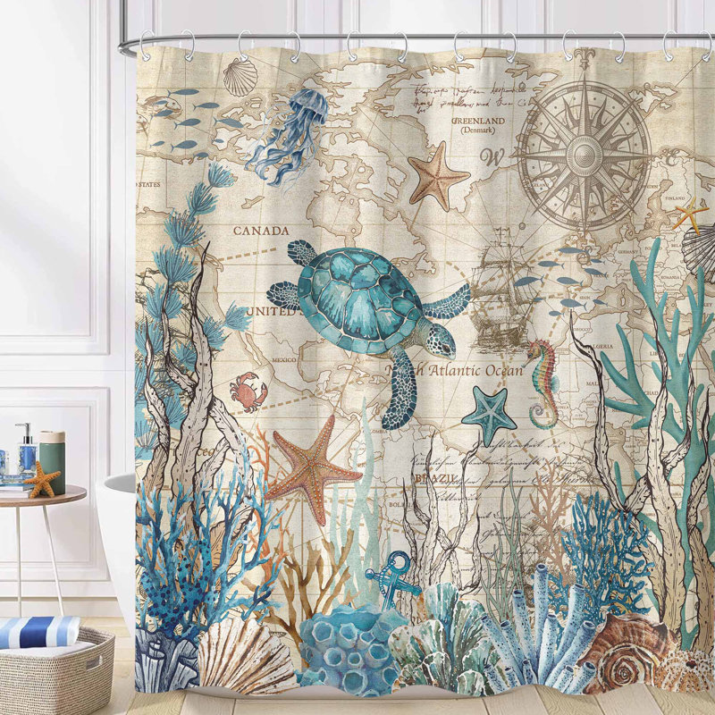  Rideau de douche Nautical Coastal Turtle