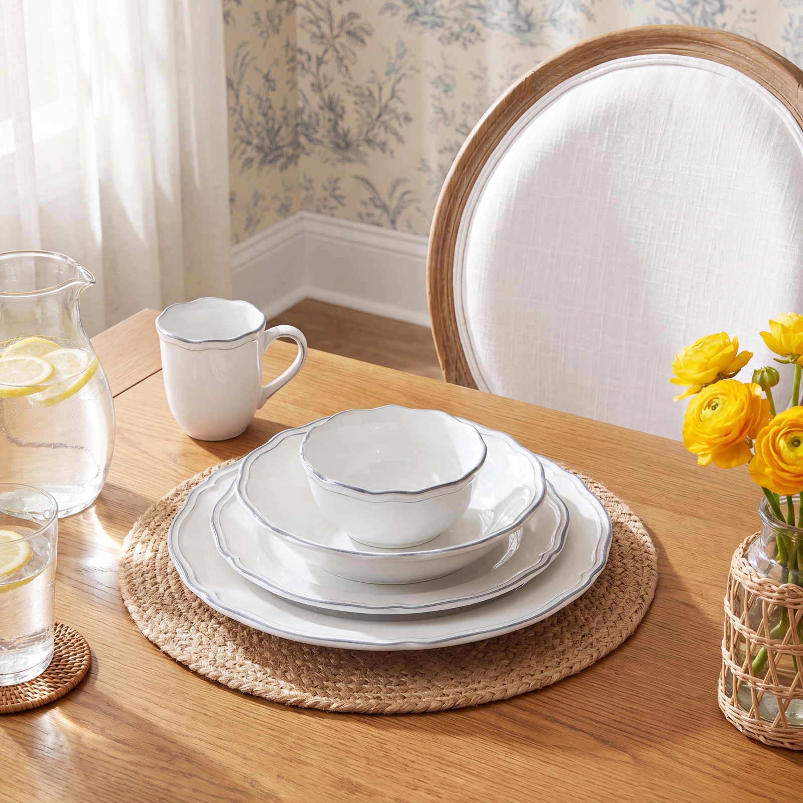Rosa Fine Stoneware Scalloped Dinnerware Set