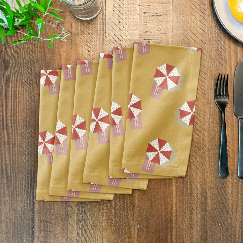 Cotton Twill Geometric Rectangle Napkin, Yellow/Red