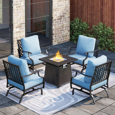Asfand 4 - Person Outdoor Seating Group with Rocking Lounge Chairs&  Firepit Table