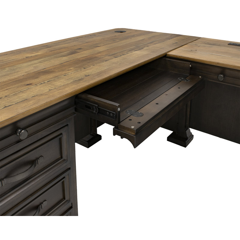 Brown Transitional L-Shaped Executive Desk with Power Outlet and USB Port