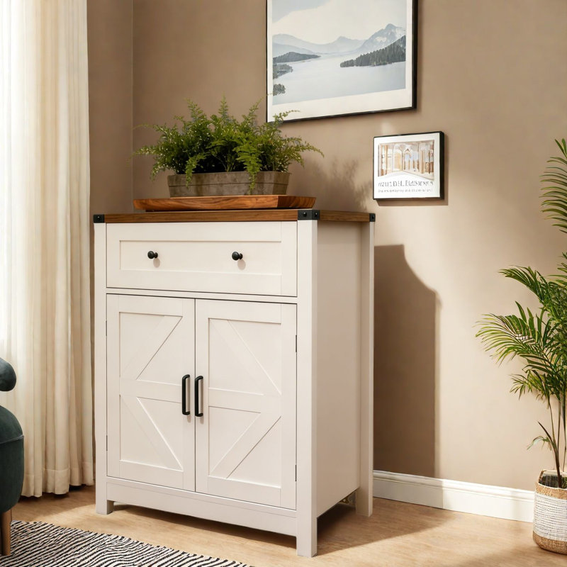 Buffet Farmhouse avec rangement compact en MDF blanc pour la cuisine et la salle à manger