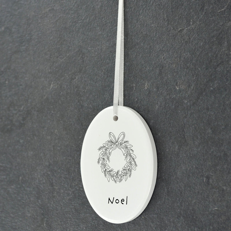 Noel Wreath Oval Shaped Ceramic Ornament
