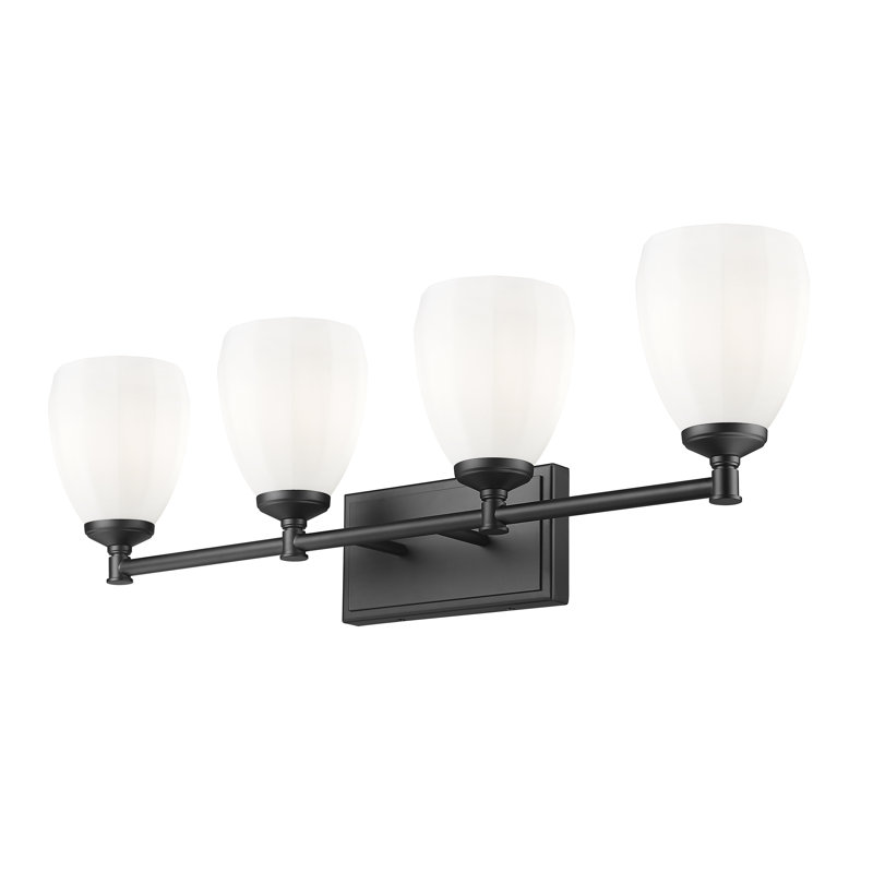 Coiffeuse Mattera, Noir mat, H 10 po x l 31 po x P 6,5 po, Quatre lumières
