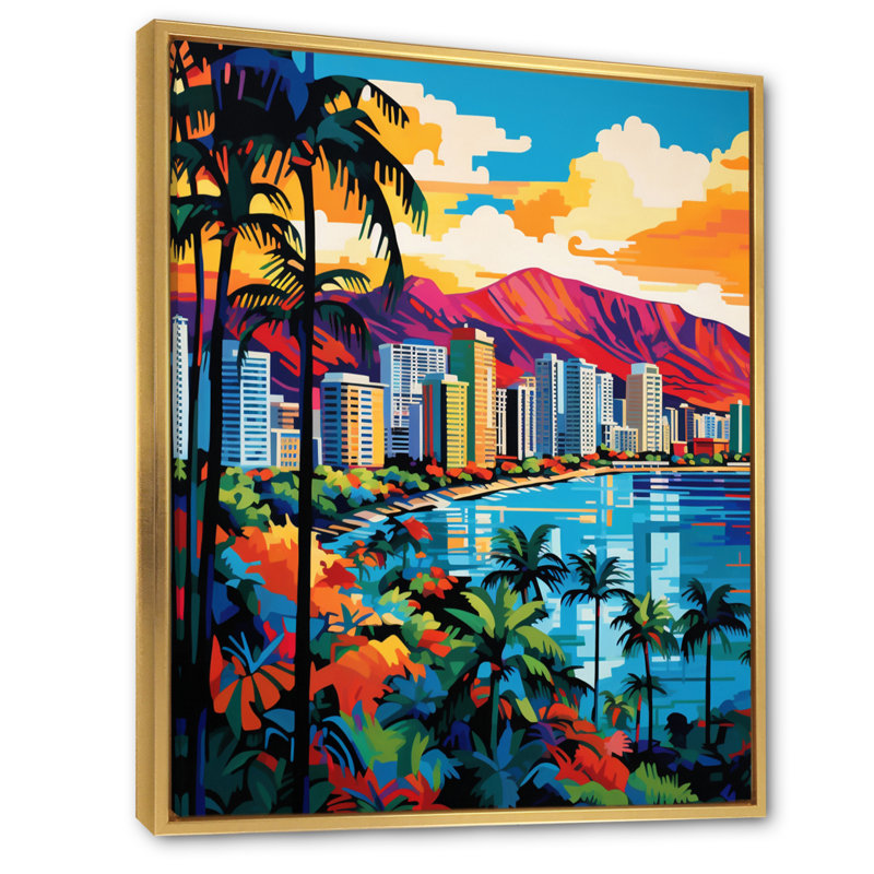 «Yendy City Honolulu Popart II», reproduction sur toile, H 40 po x l 30 po x P 1,5 po, Cadre flottant doré