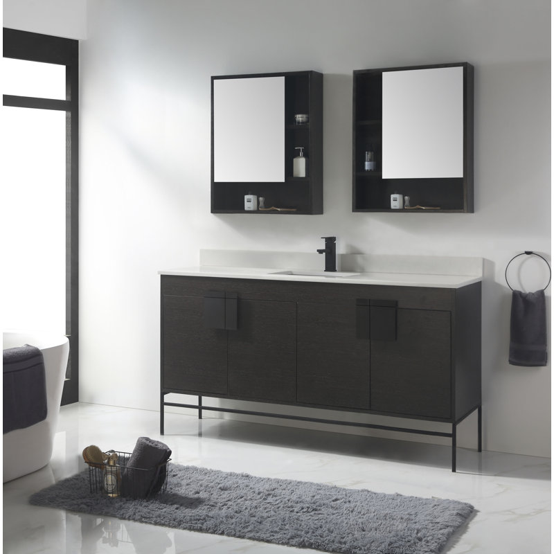 Ensemble de meuble-lavabo simple 60 po Maisie, Noir, Chêne noir à grain droit