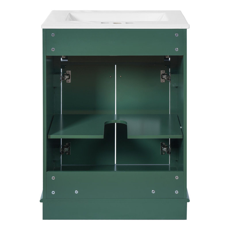 Meuble-lavabo de 24 po avec lavabo en céramique et rangement polyvalent, Vert