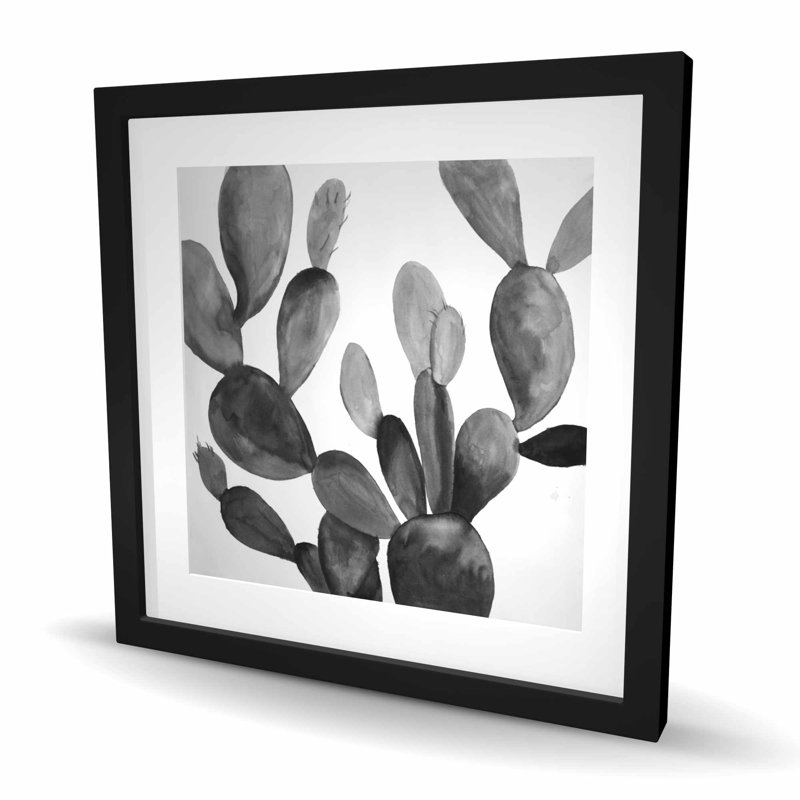 Cactus en niveaux de gris - impression florale encadrée pour chambre à coucher, H 24 po x l 24 po, Noir