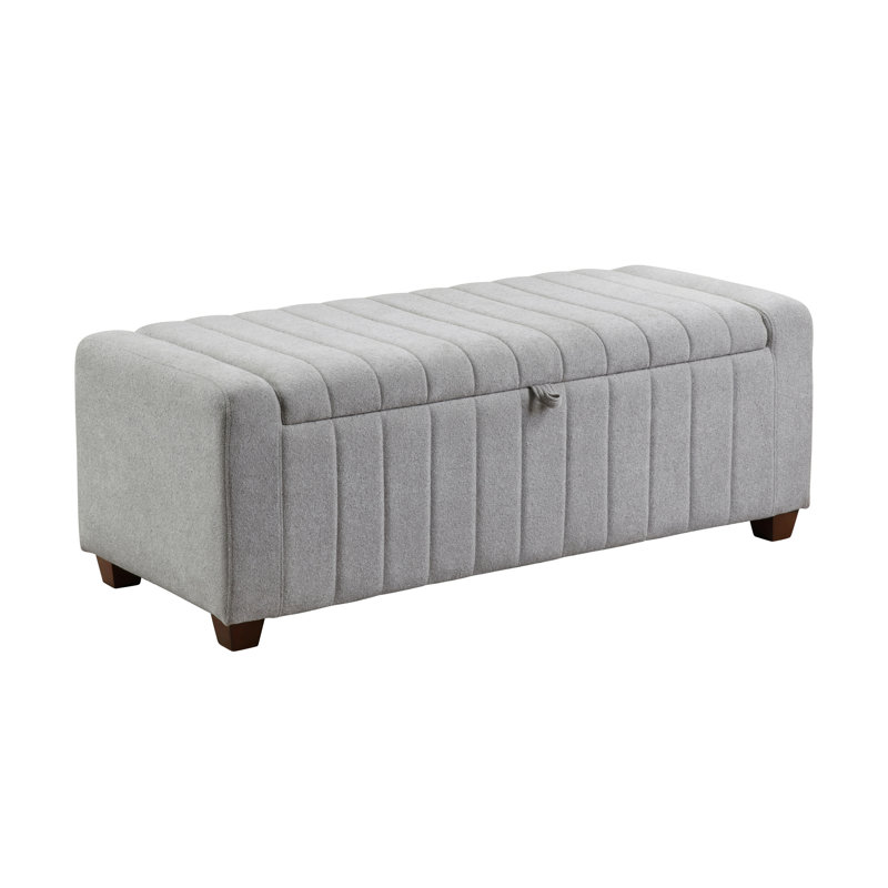 Modern Bench With Gray Boucle Upholstery And Plywood Storage Feature Frame Convenient Space, Gray