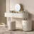 Jahnea Vanity-Elegant Set: Saddle Leather-Finished Slate Top Vanity Table & Stool, Stainless Steel Support, Reversible Installation, and Dimmable LED Mirror-949619657