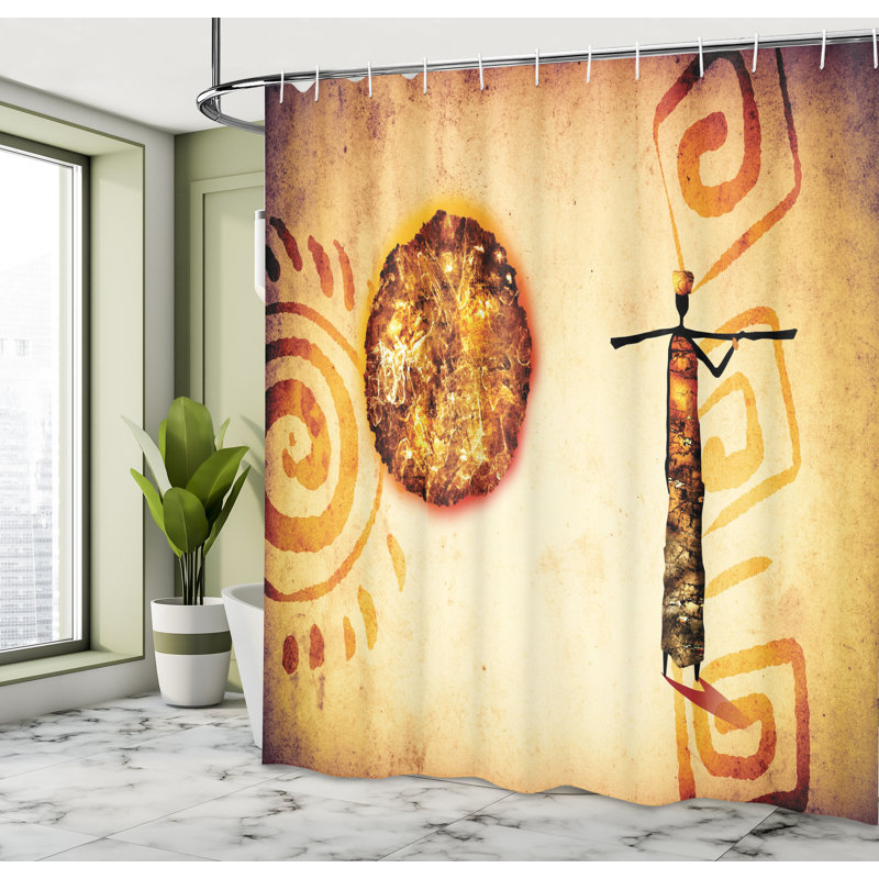 Exotic African Tribal Pattern Fabric Shower Curtain with Hooks