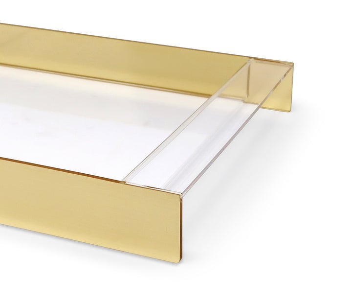 White and Gold Acrylic Rectangular Tray with Sides, 17.75"L x 11.75"W