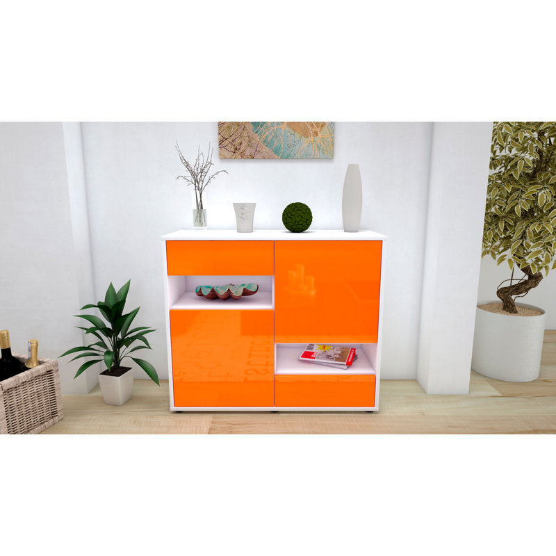 Ramsel 92cm Sideboard, White/High-gloss orange
